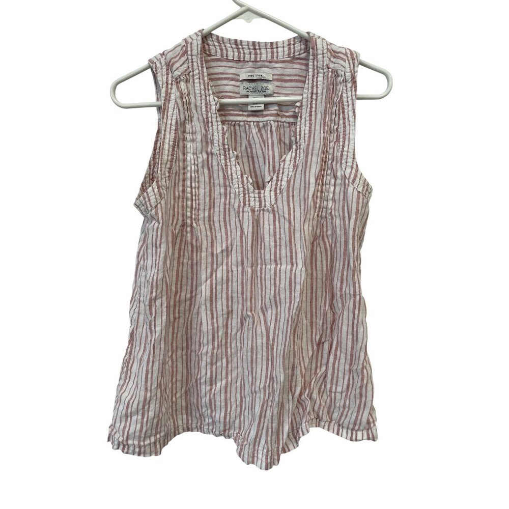 Rachel Zoe Top Size Medium Stripe Linen Sleeveless White Red Lightweight Coastal
